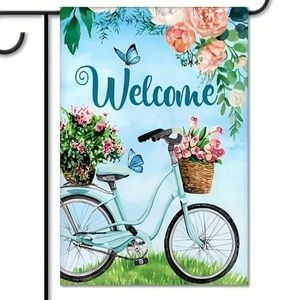 NIP WELCOME Double Sided 100% Poly Garden Flag 
1pc, 12” x 18” Bicycle Basket